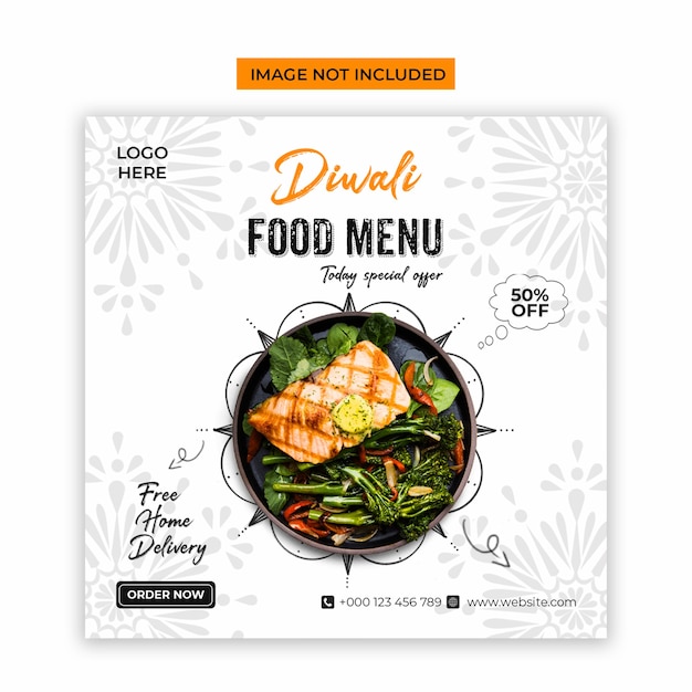 Plantilla de publicación de Instagram y redes sociales de comida de Diwali