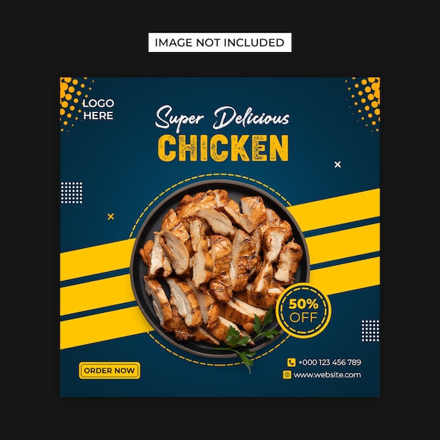 PSD plantilla de publicación de instagram y redes sociales de comida de pollo