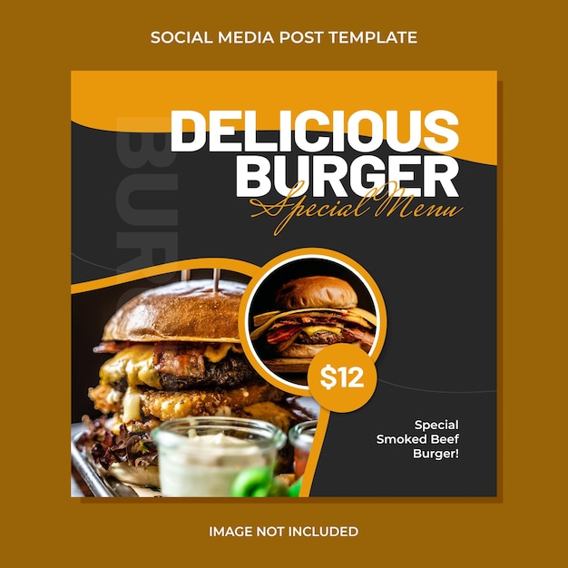Plantilla de publicación de instagram de redes sociales de comida rápida deliciosa hamburguesa
