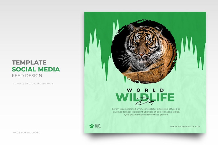 PSD plantilla de publicación de instagram en redes sociales del día mundial de la vida silvestre para la protección de la vida silvestre y el medio ambiente