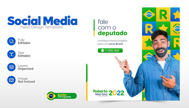 Plantilla de publicación de instagram de redes sociales de elecciones brasileñas