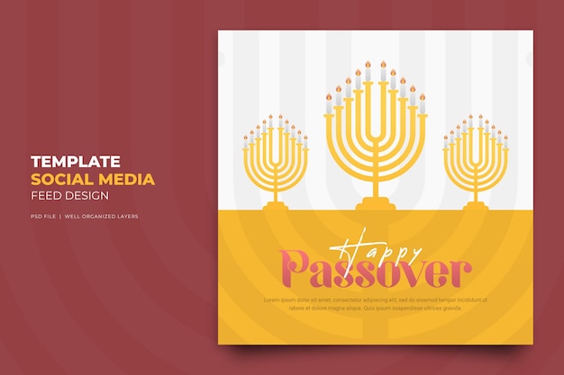 PSD plantilla de publicación de instagram en redes sociales para la festividad judía de happy passover o happy pesach