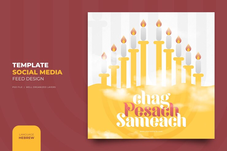 PSD plantilla de publicación de instagram en redes sociales para la festividad judía de happy passover o happy pesach