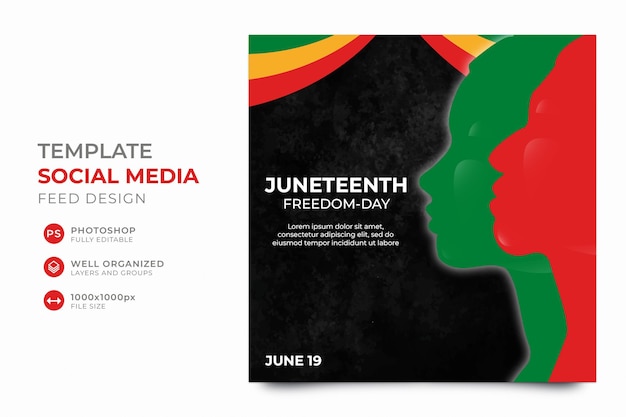 PSD plantilla de publicación de instagram en redes sociales de juneteenth