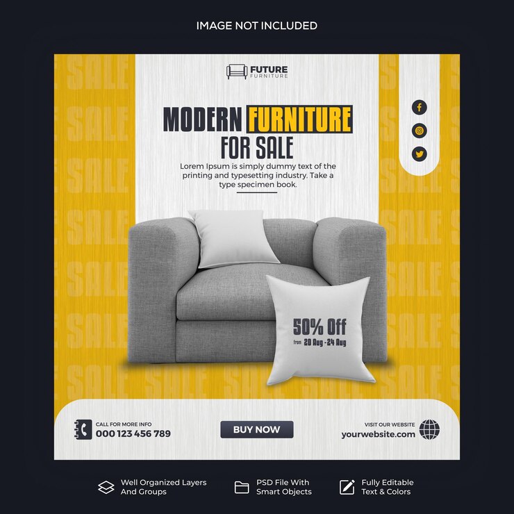 Plantilla de publicación de instagram y redes sociales de venta de muebles modernos PSD