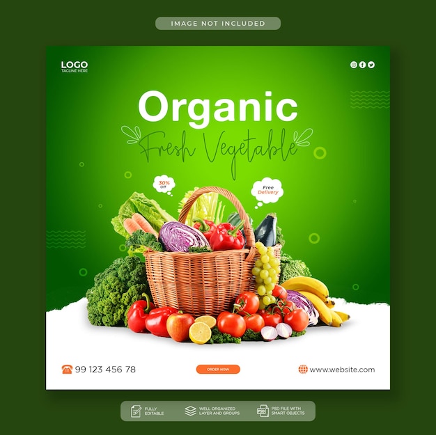 Plantilla de publicación de instagram de redes sociales de verduras frescas y saludables