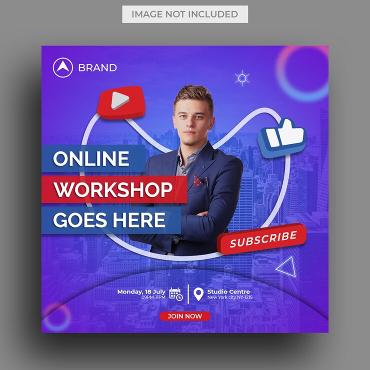 Plantilla de publicación de Instagram de taller de transmisión en vivo, plantilla de folleto cuadrado