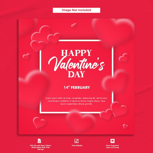 Plantilla de publicación de instagram con tema rosa de tarjeta postal de saludo de feliz día de san valentín