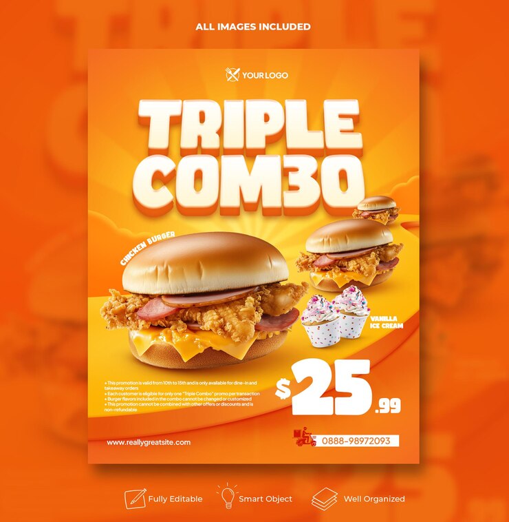 PSD la plantilla de la publicación de instagram de triple combo meal deal