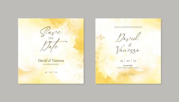 PSD plantilla de publicación de invitación de boda de instagram amarillo pastel editable