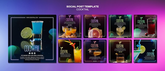 PSD plantilla de publicación de medios sociales de concepto de cóctel