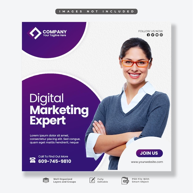 plantilla de publicación de medios sociales de experto en marketing digital PSD gratuita