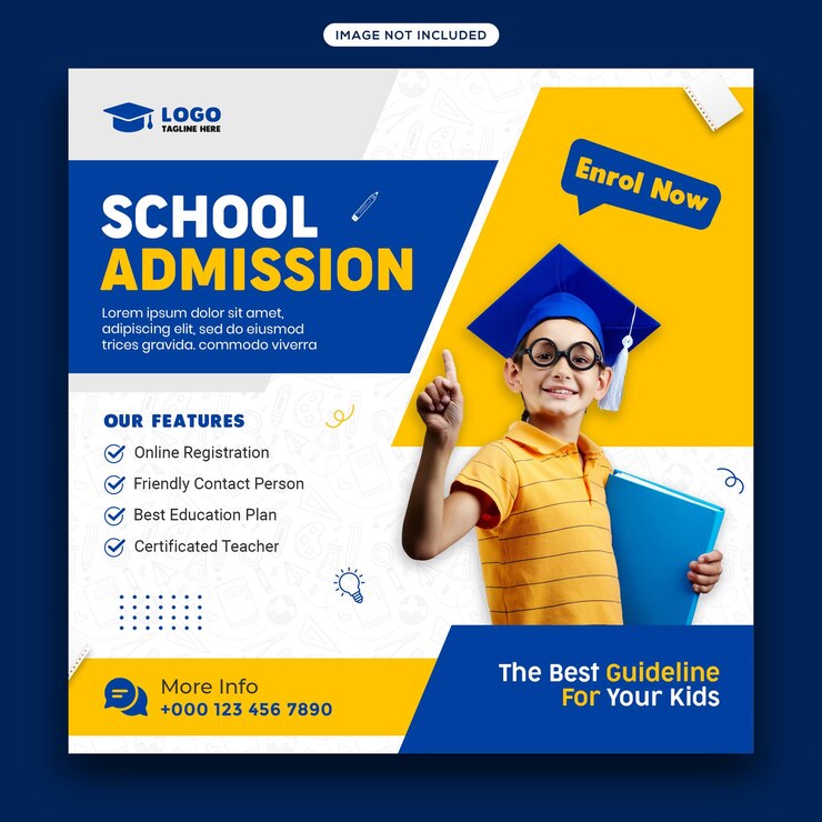 plantilla de publicación o banner de redes sociales para la admisión a la escuela plantilla de banner web de Square