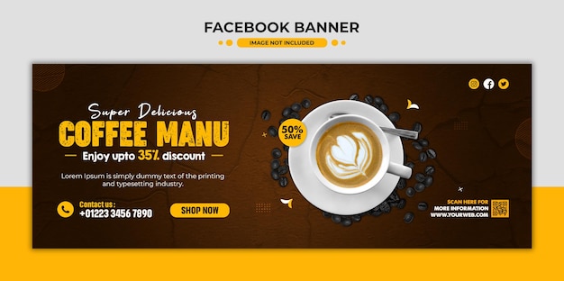 Plantilla de publicación de portada de facebook y portada de redes sociales de delicioso café