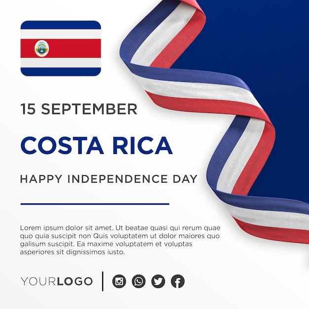 PSD plantilla de publicación en redes sociales del aniversario nacional del banner de celebración del día de la independencia nacional de costa rica