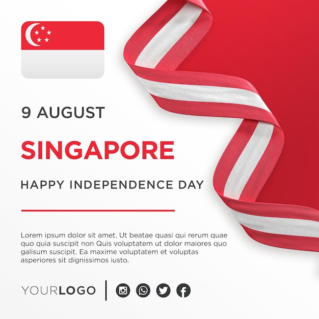 Plantilla de publicación en redes sociales del aniversario nacional del banner de celebración del Día de la Independencia Nacional de Singapur