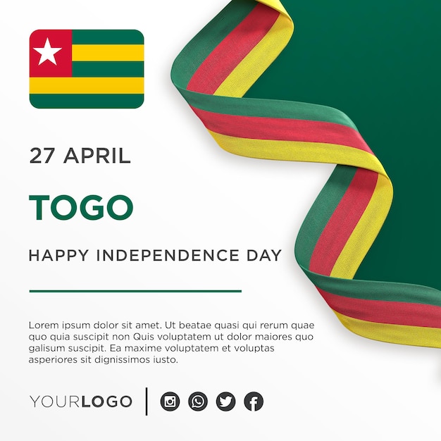 Plantilla de publicación en redes sociales del aniversario nacional del banner de celebración del día de la independencia nacional de togo