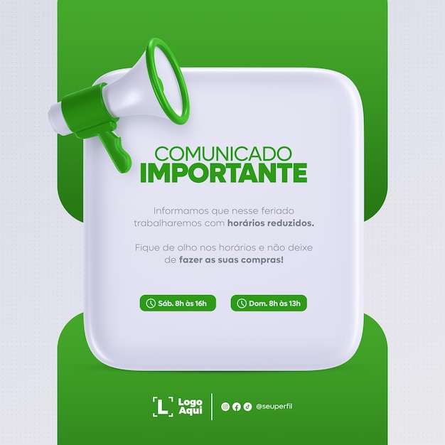 Plantilla de publicación en redes sociales Anuncio de megáfono en portugués brasileño