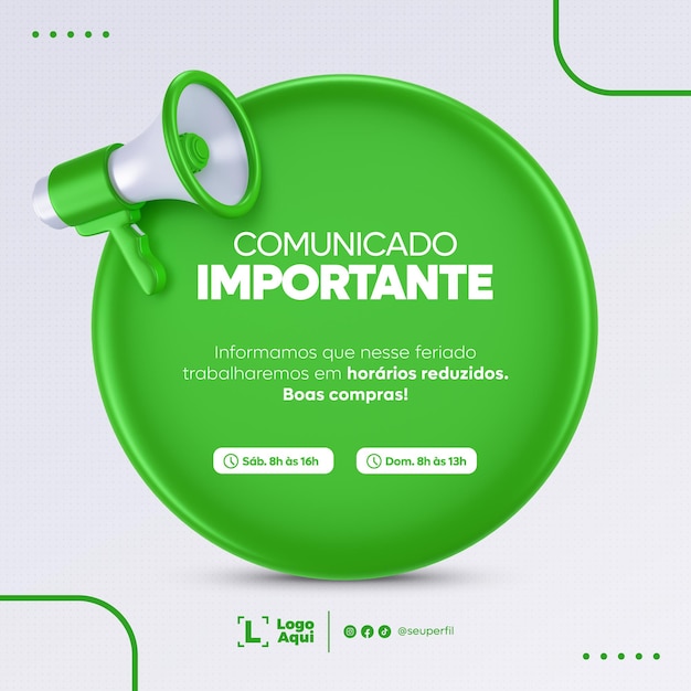 Plantilla de publicación en redes sociales Anuncio de megáfono en portugués brasileño