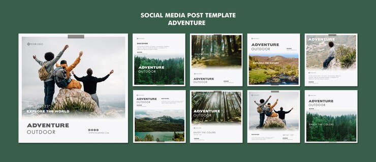 PSD plantilla de publicación de redes sociales de aventura