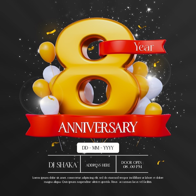 Plantilla de publicación en redes sociales de banner de 8 años de aniversario