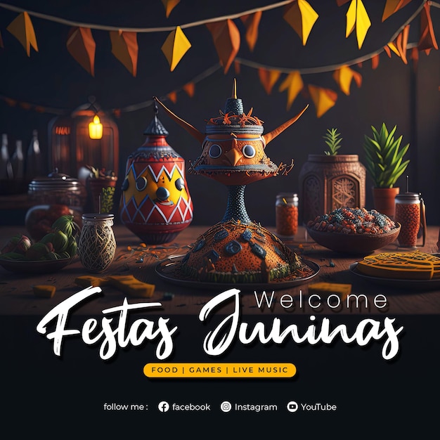 Plantilla de publicación de redes sociales de bienvenida festa junina