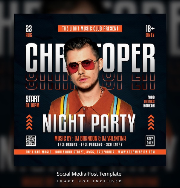 Plantilla de publicación de redes sociales de club dj party flyer
