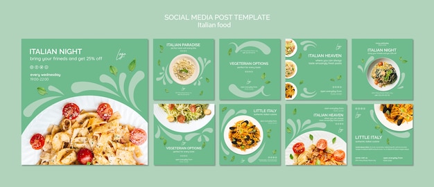 Plantilla de publicación de redes sociales con comida italiana