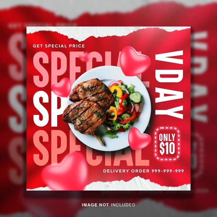 PSD plantilla de publicación de redes sociales de comida y restaurante especial día de san valentín