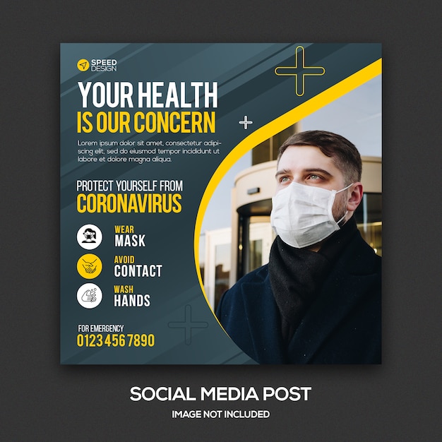 Plantilla de publicación de redes sociales de coronavirus de salud