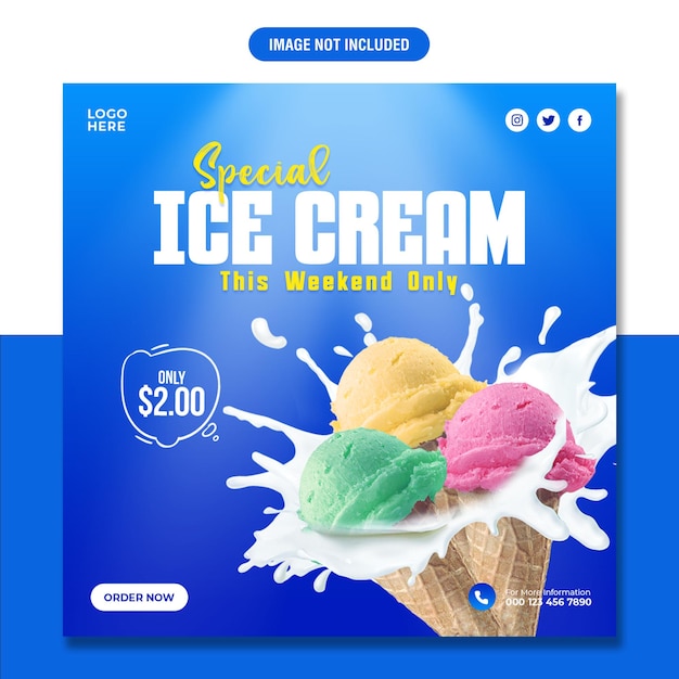 Plantilla de publicación de redes sociales de delicioso helado Premium