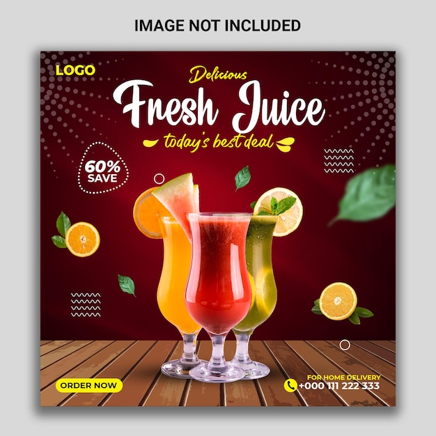 Plantilla de publicación de redes sociales de delicioso jugo fresco