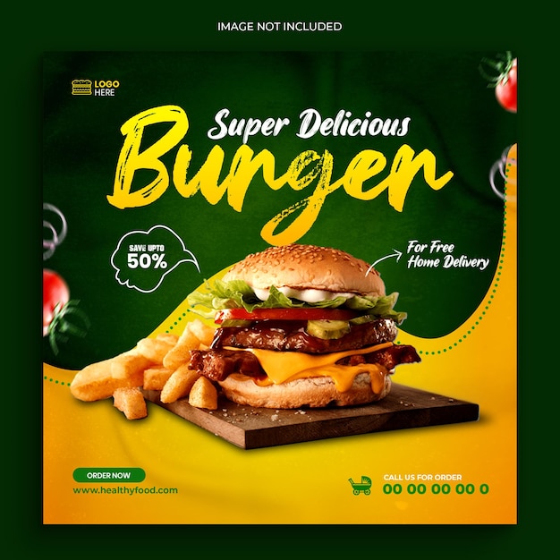 Plantilla de publicación de redes sociales de Delicious Burger food