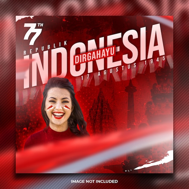 PSD plantilla de publicación en redes sociales del día de la independencia de indonesia