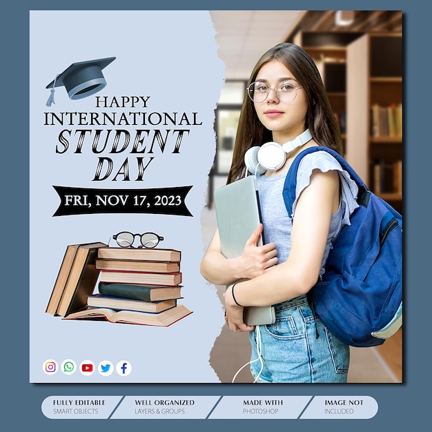 PSD plantilla de publicación en redes sociales del día internacional del estudiante de global perspectives 2023