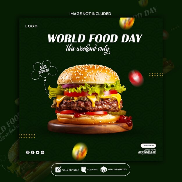 plantilla de publicación en las redes sociales del Día Mundial de la Alimentación
