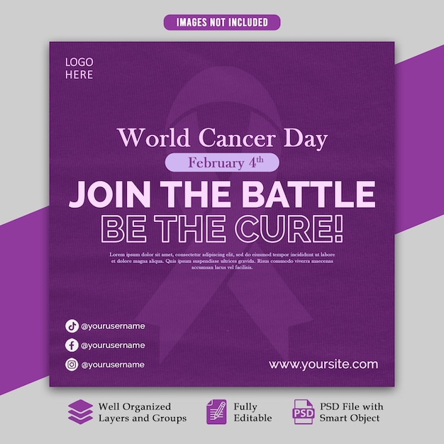 PSD plantilla de publicación en las redes sociales del día mundial del cáncer