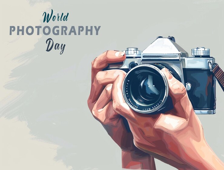 PSD plantilla de publicación de redes sociales día mundial de la fotografía con fondo de diseño psd de la cámara