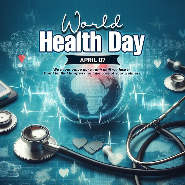 Plantilla de publicación en las redes sociales del día mundial de la salud con estetoscopio médico
