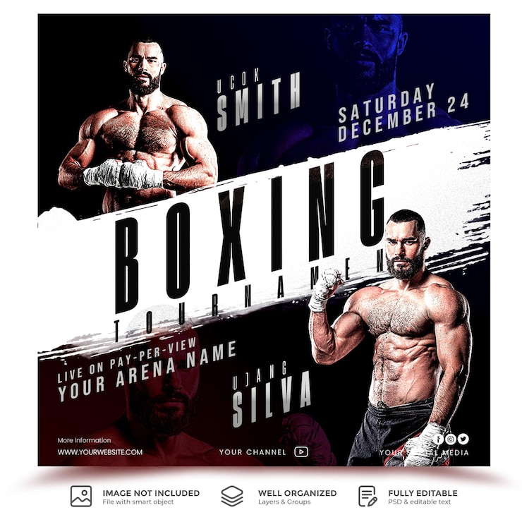 PSD plantilla de publicación de redes sociales de evento de boxeo deportivo
