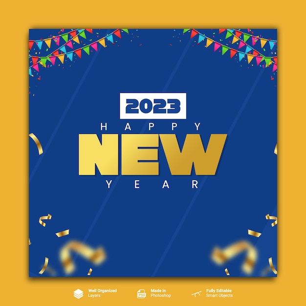 Plantilla de publicación de redes sociales de feliz año nuevo psd gratis