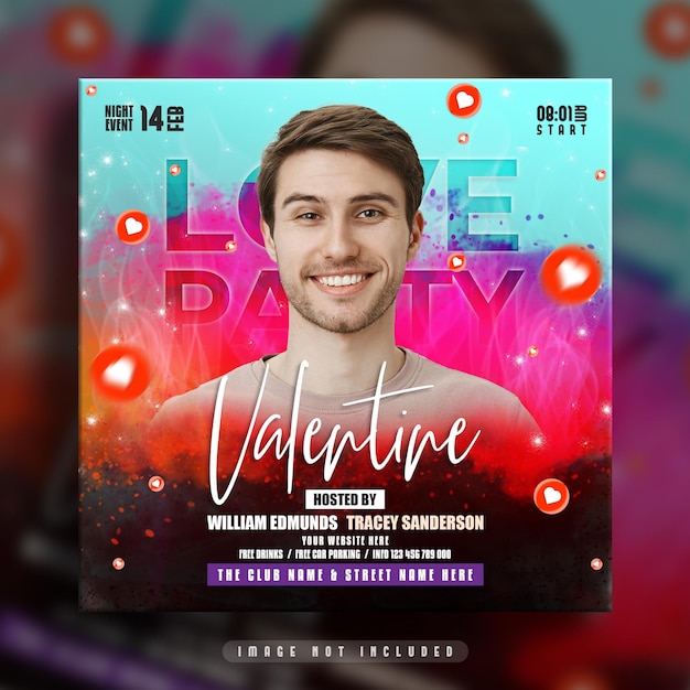 PSD plantilla de publicación de redes sociales de fiesta romántica de san valentín