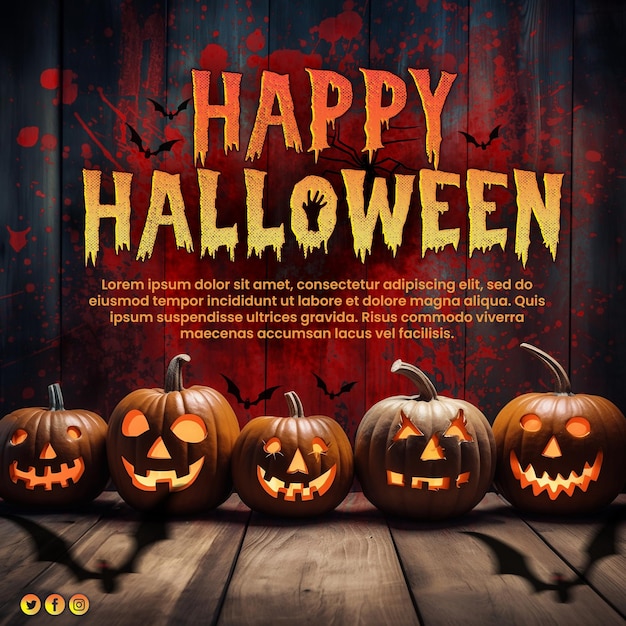 Plantilla de publicación de redes sociales de folleto de noche de terror de feliz Halloween PSD