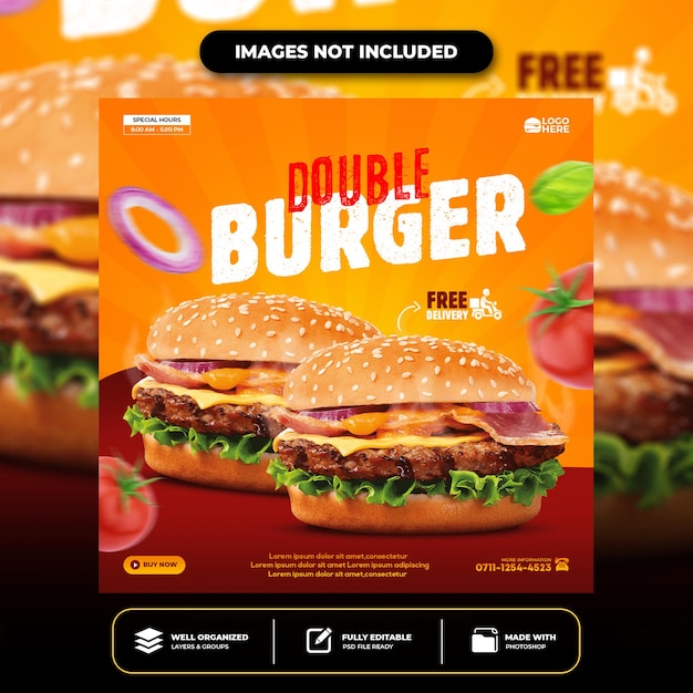 Plantilla de publicación de redes sociales de hamburguesa deliciosa