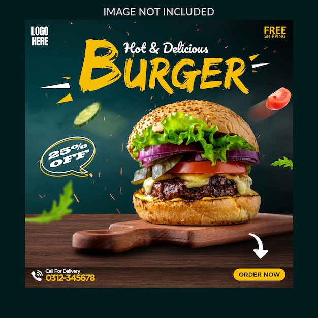 Plantilla de publicación de redes sociales de hamburguesa PSD