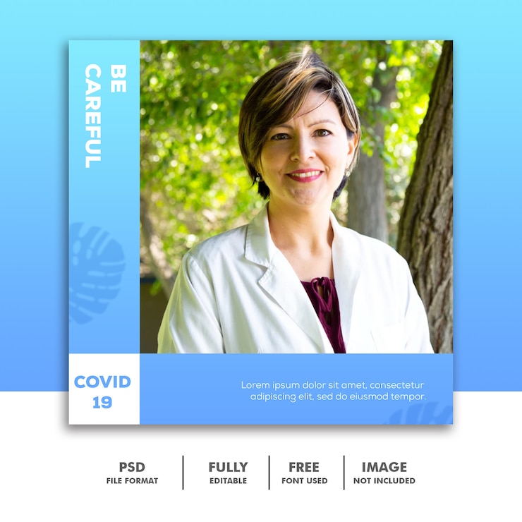 PSD plantilla de publicación de redes sociales instagram medical, tenga cuidado blue doctor
