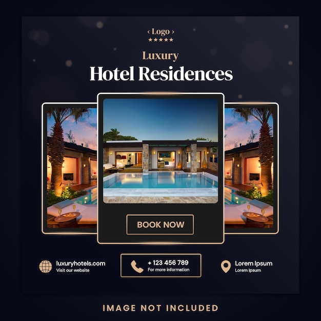 Plantilla de publicación de redes sociales de Instagram de residencia de hotel de lujo