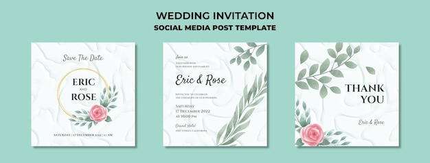 PSD plantilla de publicación en redes sociales de invitación de boda floral