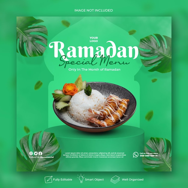 Plantilla de publicación de redes sociales de menú de comida iftar especial de ramadán