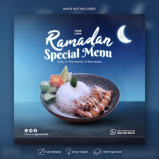 Plantilla de publicación de redes sociales de menú de comida iftar especial de ramadán